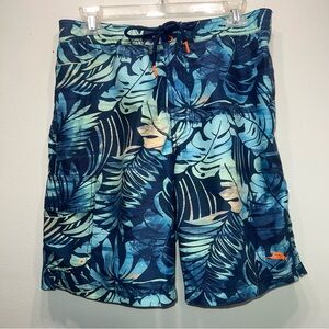 Tommy Bahama Tropical Blue Palm Leaf Swim Trunks Drawstring Lined Mens Sz Medium
